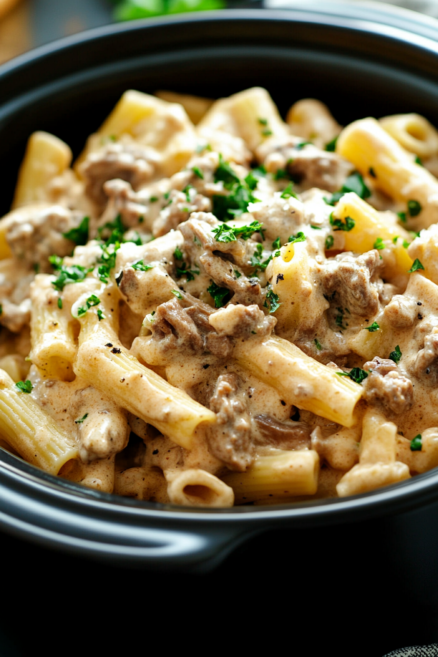 Creamy Slow Cooker Beef Pasta