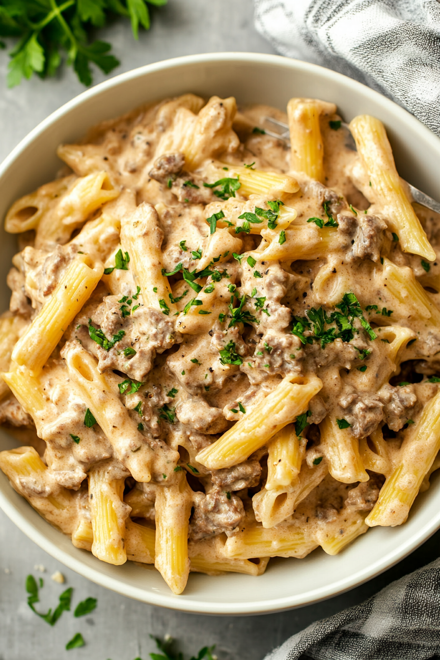 Creamy Slow Cooker Beef Pasta