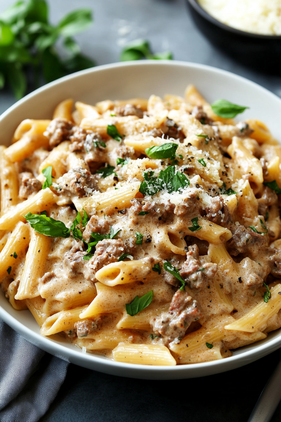 Creamy Slow Cooker Beef Pasta