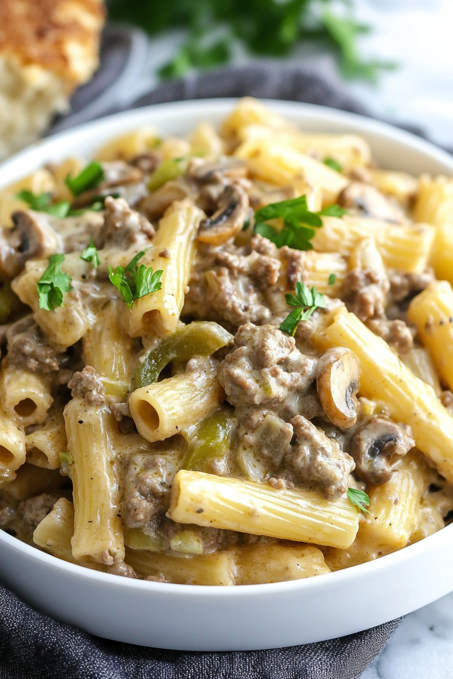 Philly Cheesesteak pasta