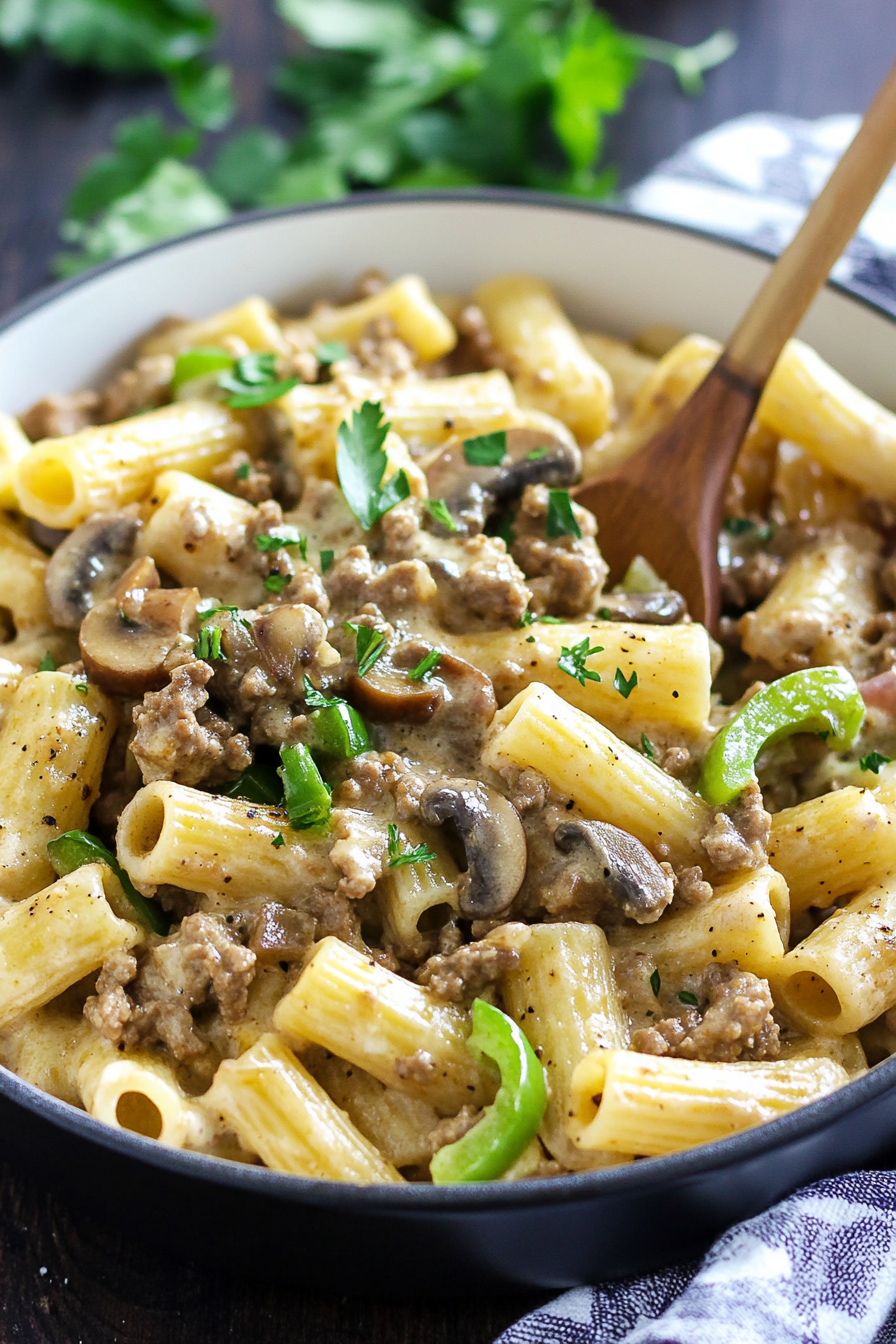 Philly Cheesesteak pasta