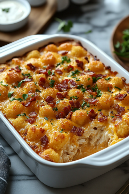 Chicken Bacon Ranch Tater Tot Casserole