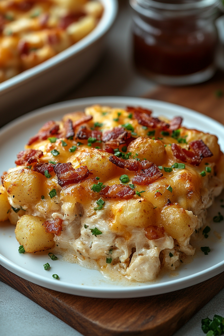 Chicken Bacon Ranch Tater Tot Casserole