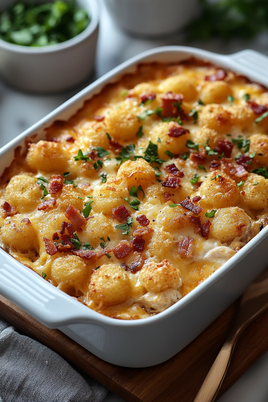 Chicken Bacon Ranch Tater Tot Casserole