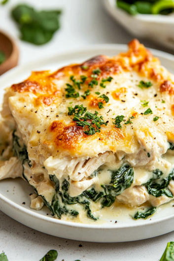 Creamy Chicken and Spinach Casserole - That Oven Feelin