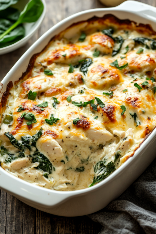 Creamy Chicken and Spinach Casserole - That Oven Feelin