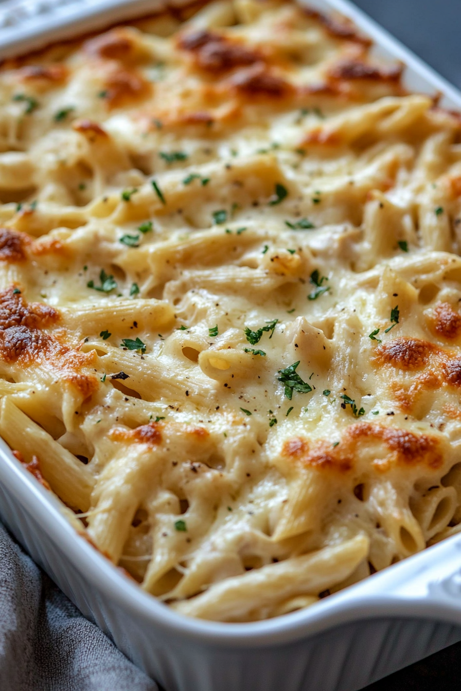 Dump and Bake Chicken Alfredo Casserole