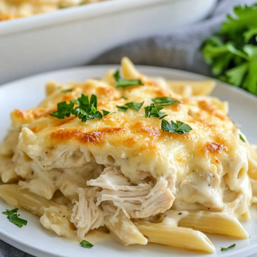 Dump and Bake Chicken Alfredo Casserole