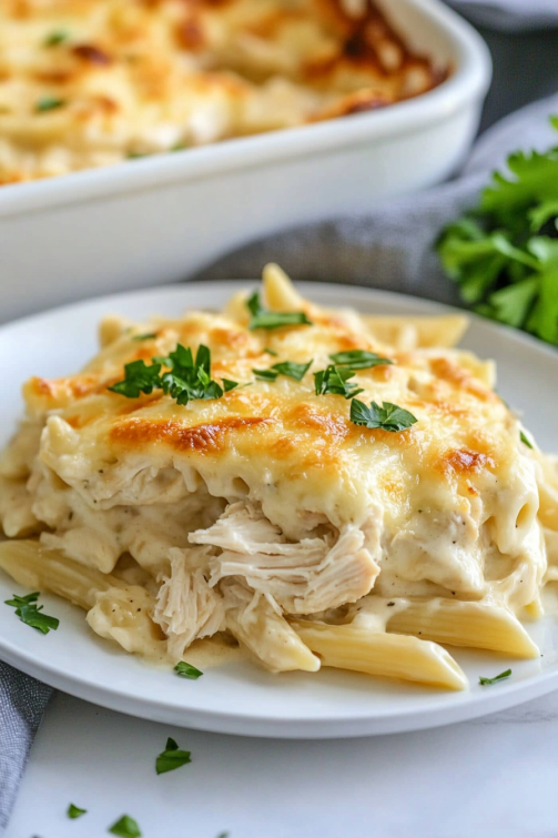 Dump and Bake Chicken Alfredo Casserole That Oven Feelin