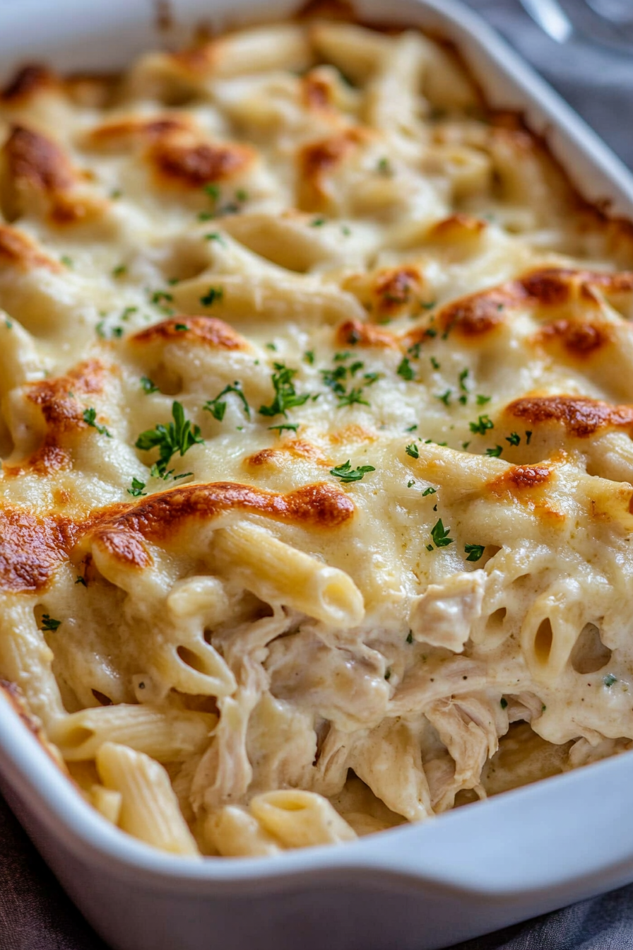 Dump and Bake Chicken Alfredo Casserole