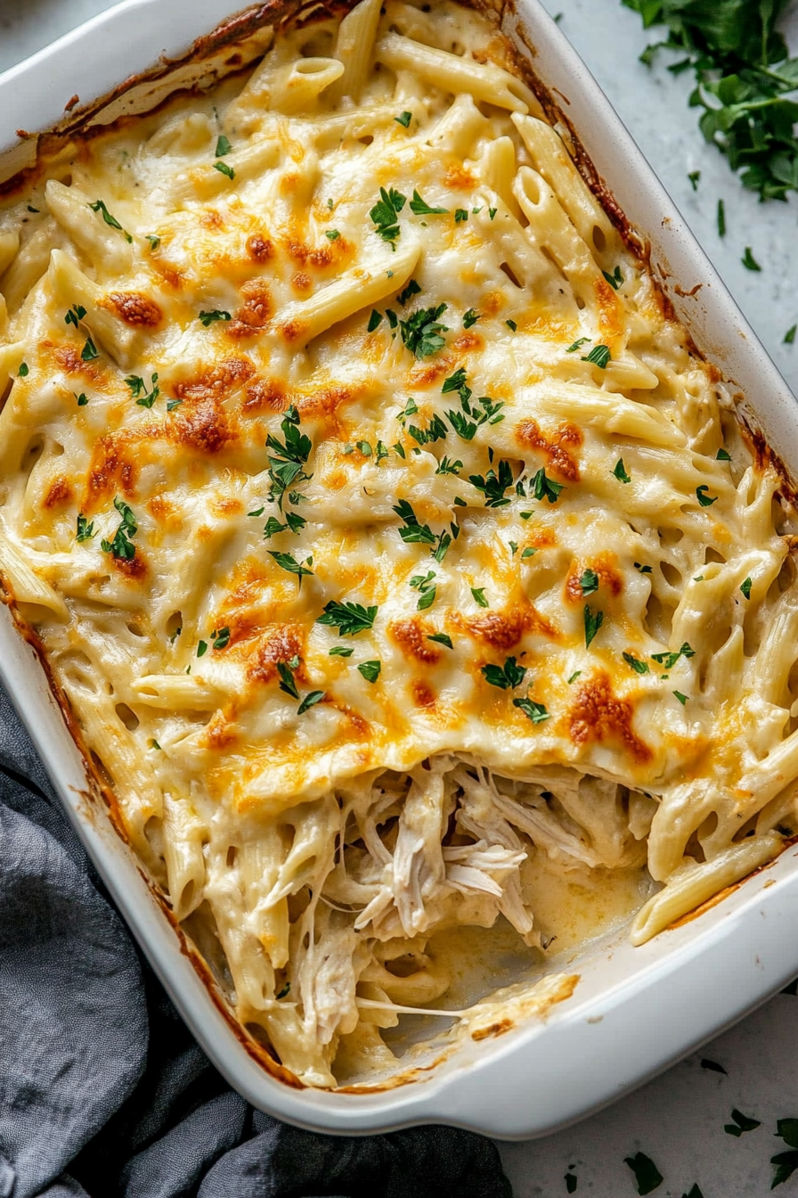 Dump and Bake Chicken Alfredo Casserole