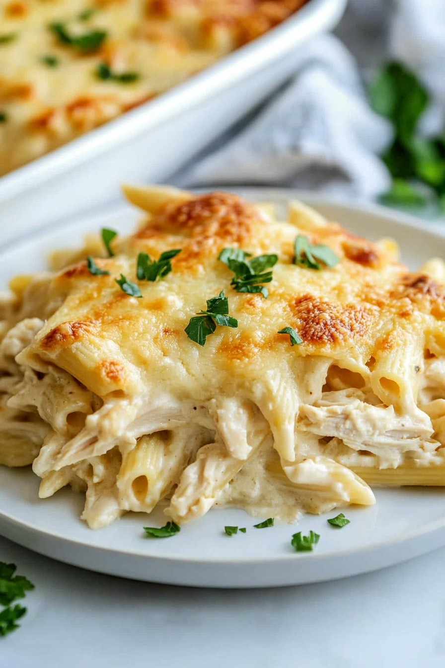 Dump and Bake Chicken Alfredo Casserole