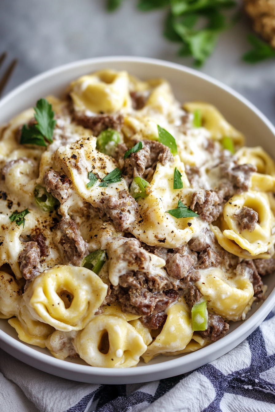 Philly Cheesesteak Tortellini Pasta