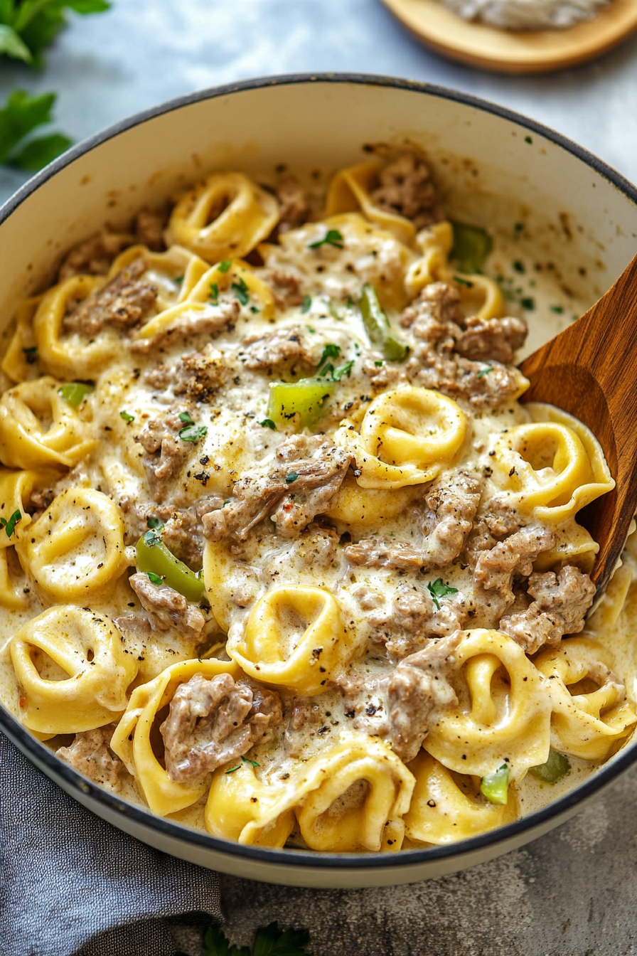 Philly Cheesesteak Tortellini Pasta