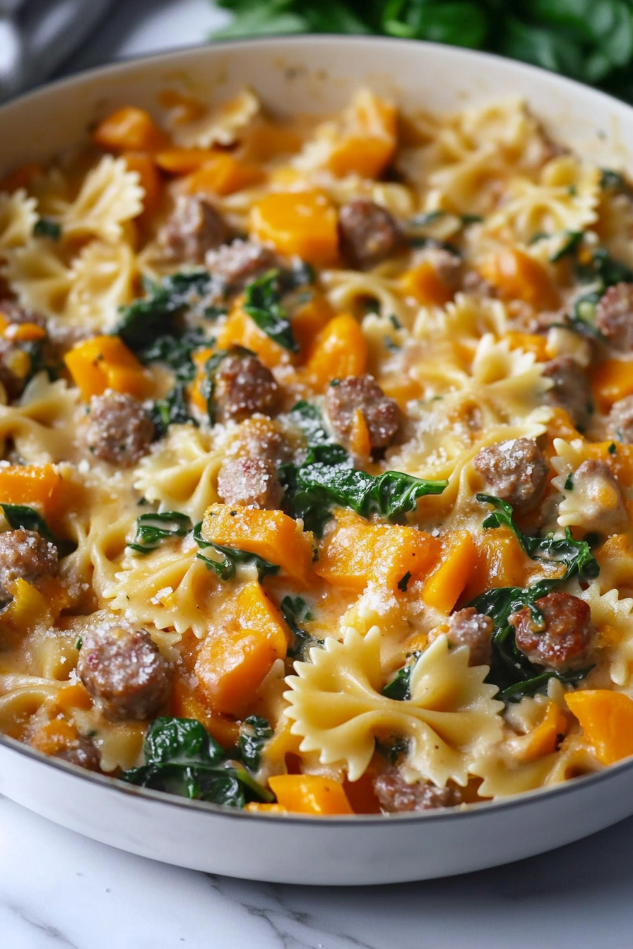 Creamy Roasted Butternut Squash Pasta with Sausage and Spinach