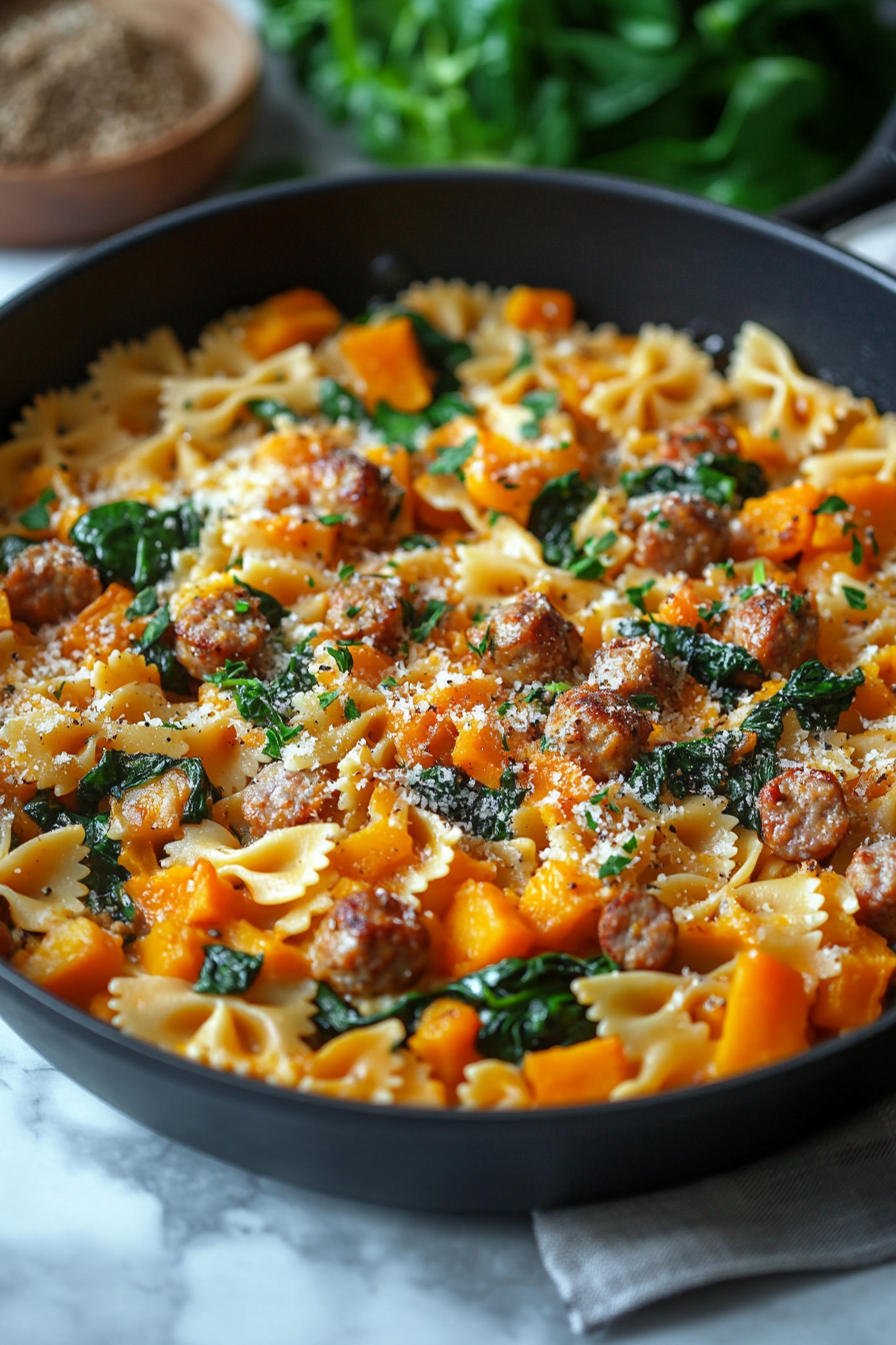 Creamy Roasted Butternut Squash Pasta with Sausage and Spinach