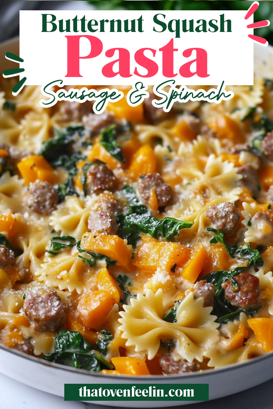 Creamy Roasted Butternut Squash Pasta with Sausage and Spinach