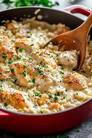 One-Pan Creamy Parmesan Chicken & Rice - That Oven Feelin