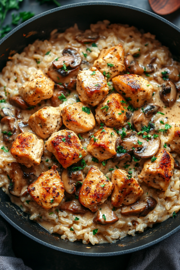 One Pot Chicken & Mushroom Rice - That Oven Feelin
