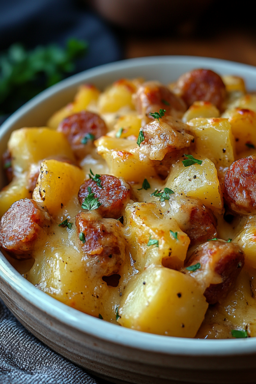 kielbasa sausage cheesy potato casserole