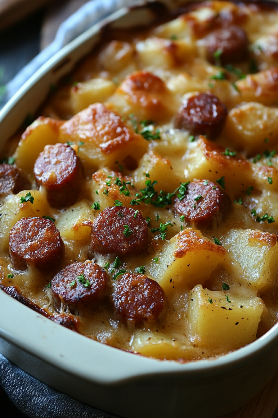 kielbasa sausage cheesy potato casserole