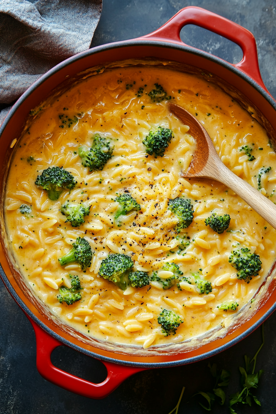 One Pot Broccoli Cheese Orzo