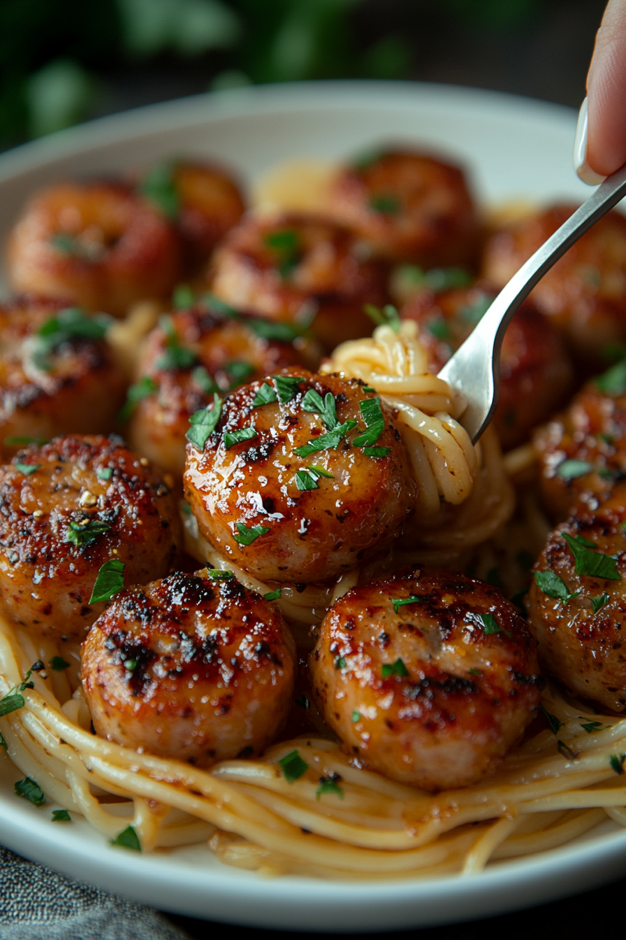 Sticky Honey Garlic Sausage Pasta Skillet