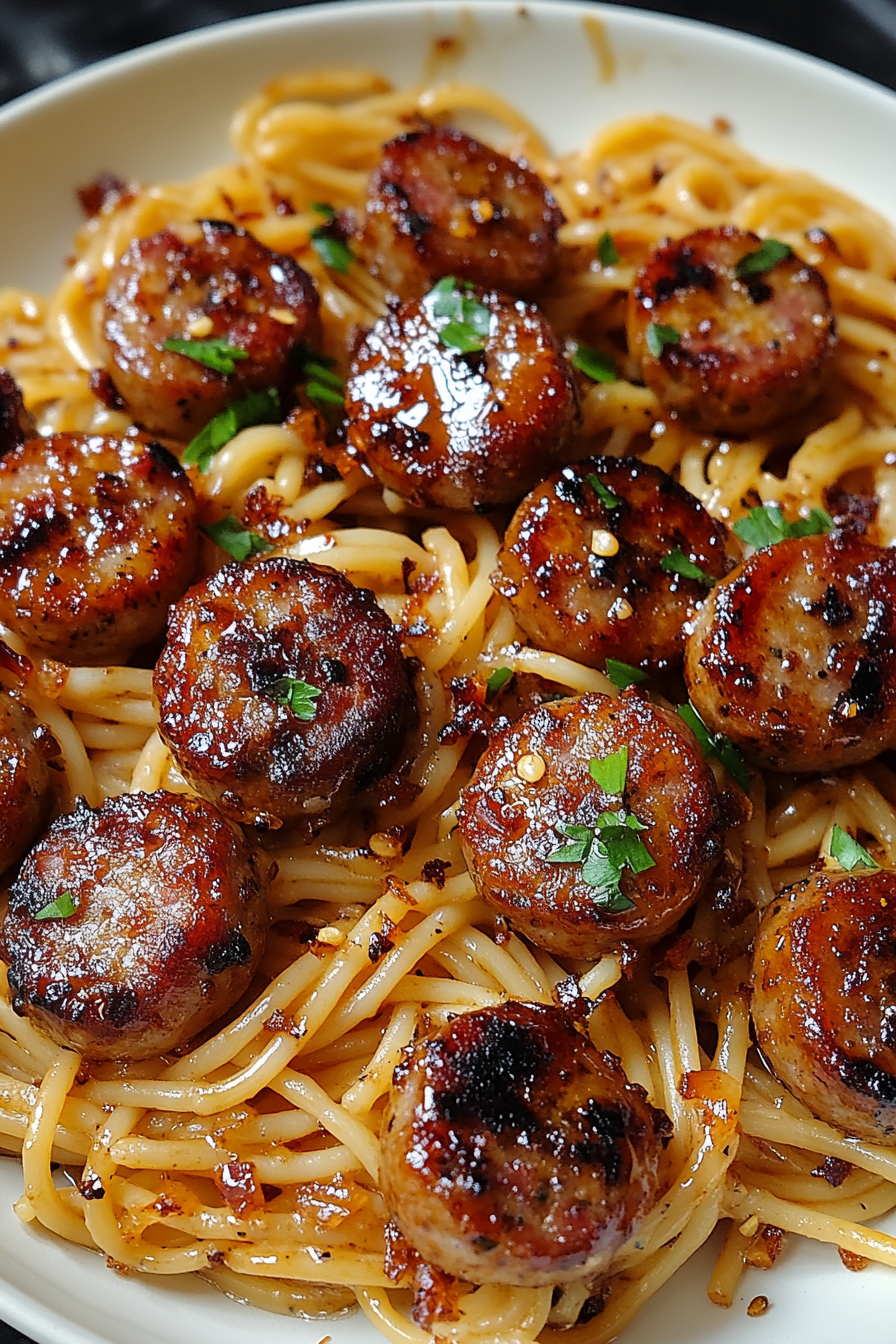 Sticky Honey Garlic Sausage Pasta Skillet