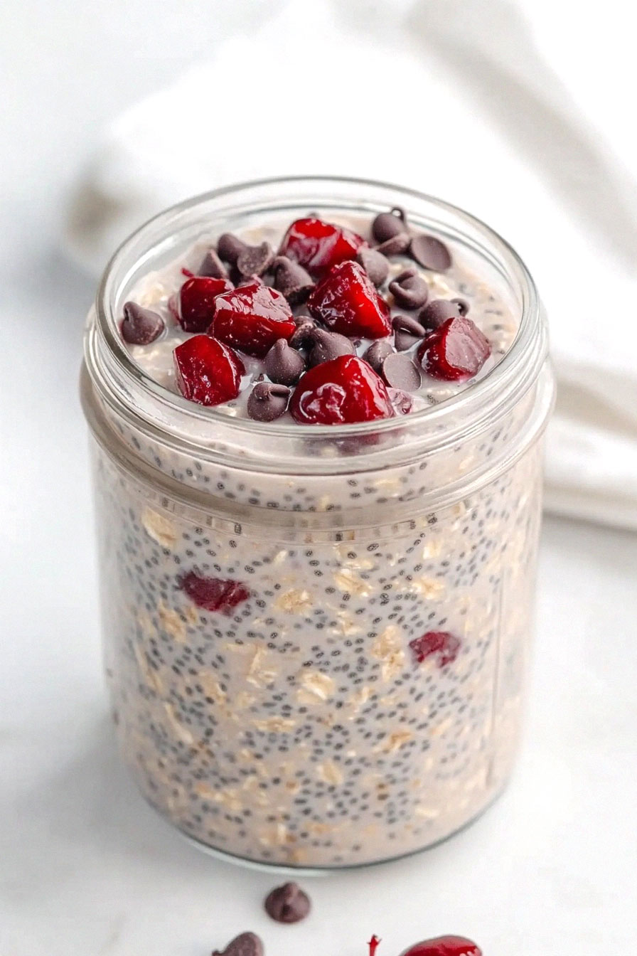 Cherry Overnight Oats with Chocolate Chips