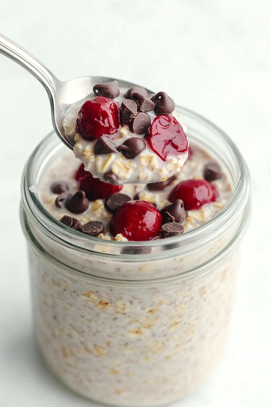 Cherry Overnight Oats with Chocolate Chips