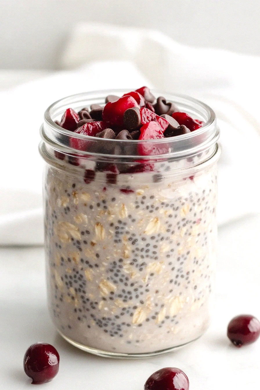 Cherry Overnight Oats with Chocolate Chips