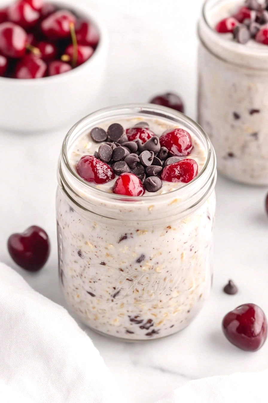 Cherry Overnight Oats with Chocolate Chips