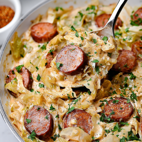 Keto TikTok Cajun Sausage Cabbage Alfredo