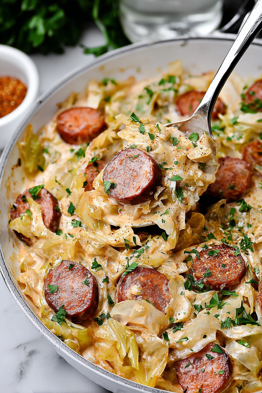 Keto TikTok Cajun Sausage Cabbage Alfredo