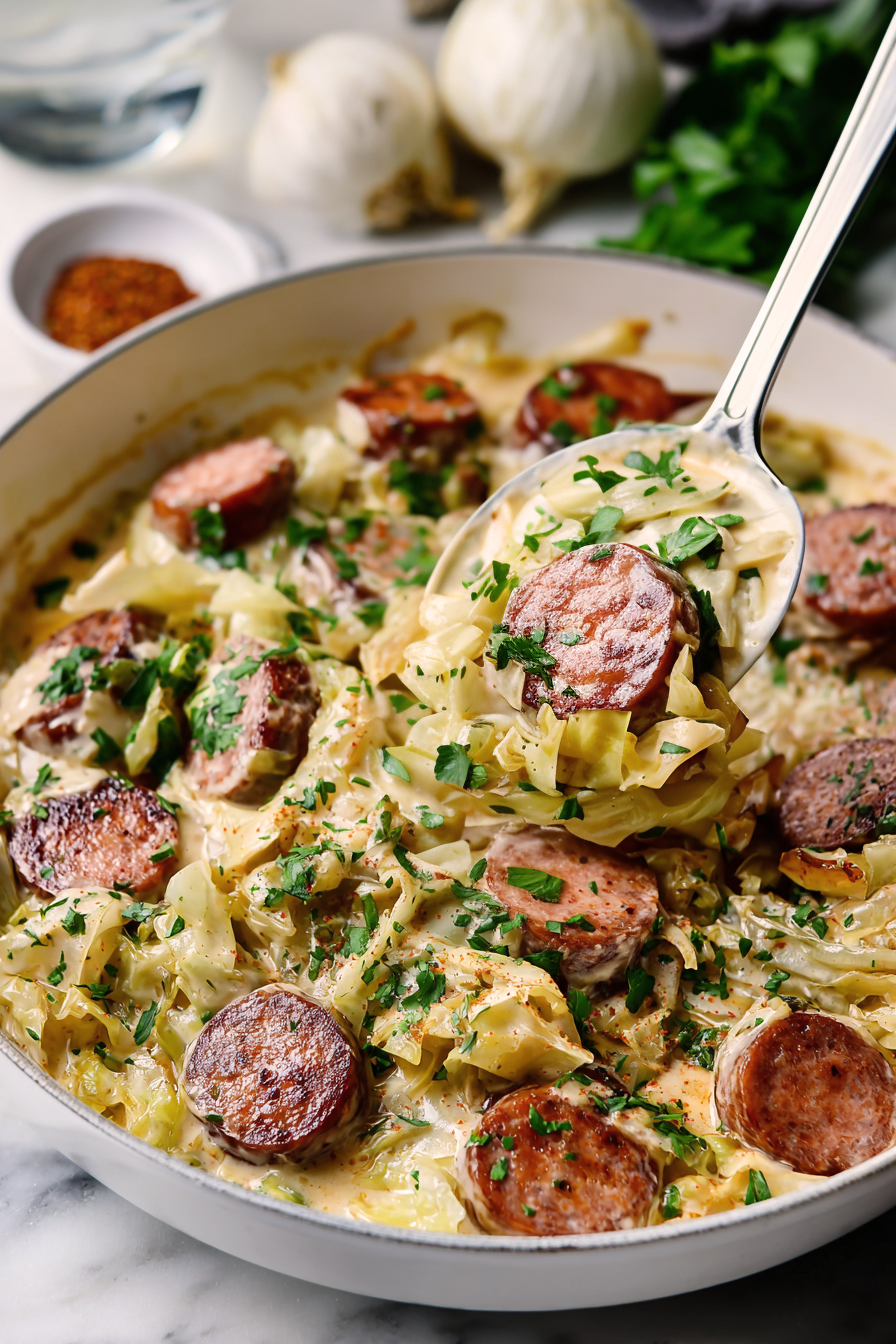 Keto TikTok Cajun Sausage Cabbage Alfredo
