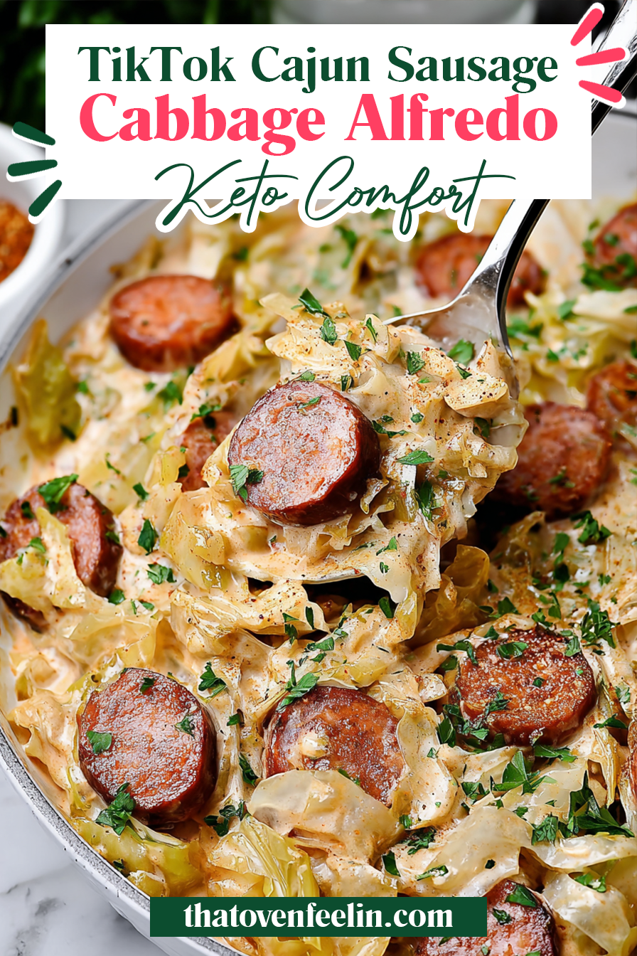Keto TikTok Cajun Sausage Cabbage Alfredo