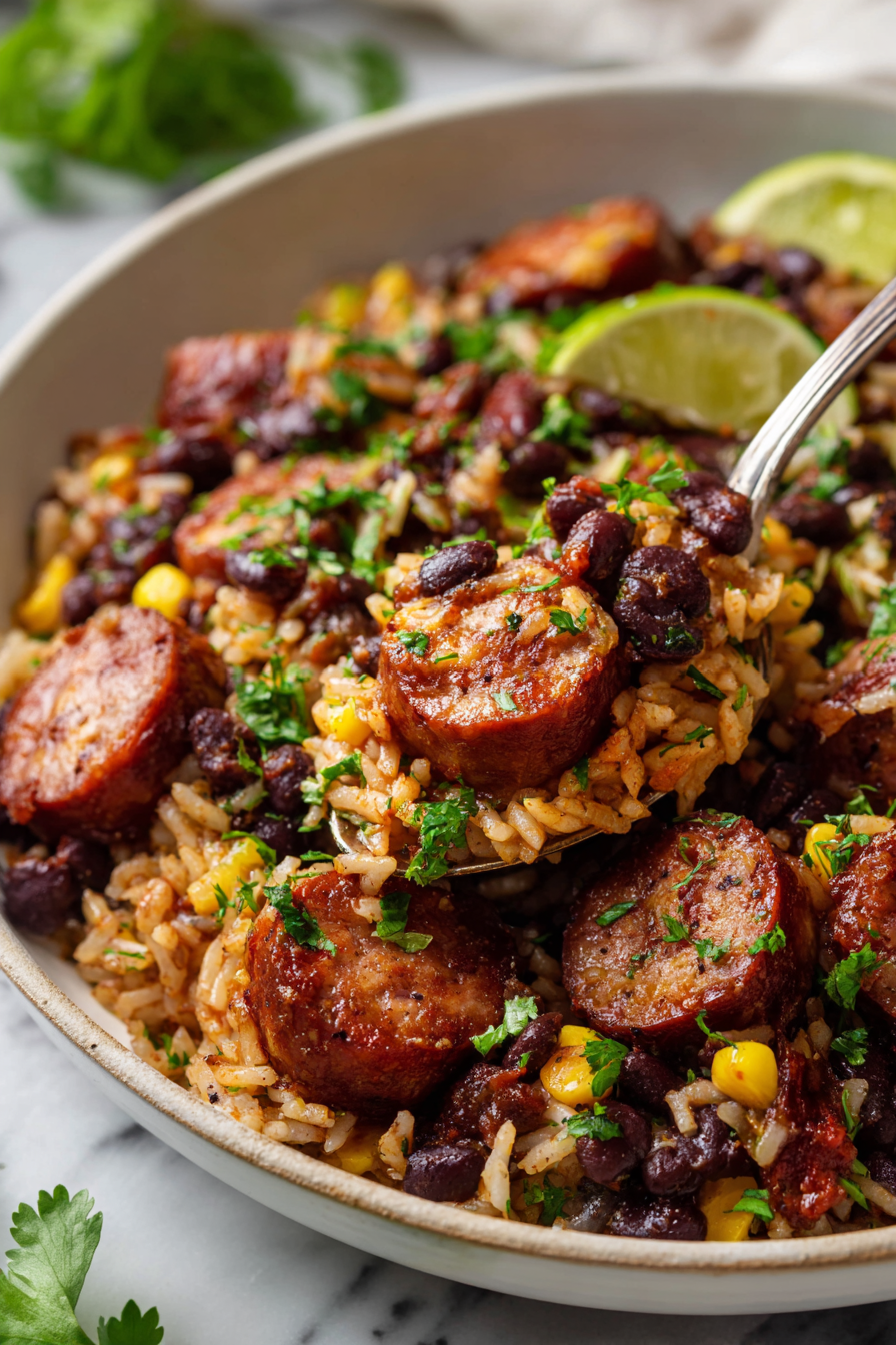 Black Beans, Sausage and Rice Skillet
