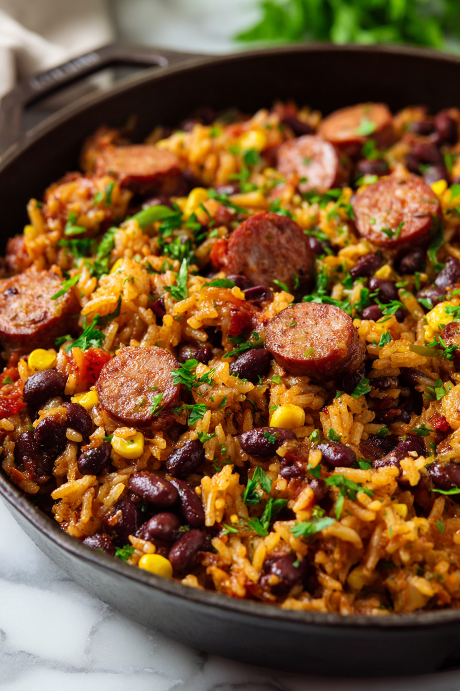 Black Beans, Sausage and Rice Skillet