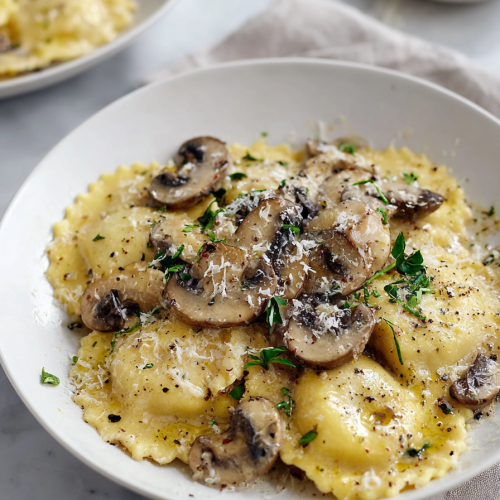 Mushroom Ravioli with Mushroom Cream Sauce