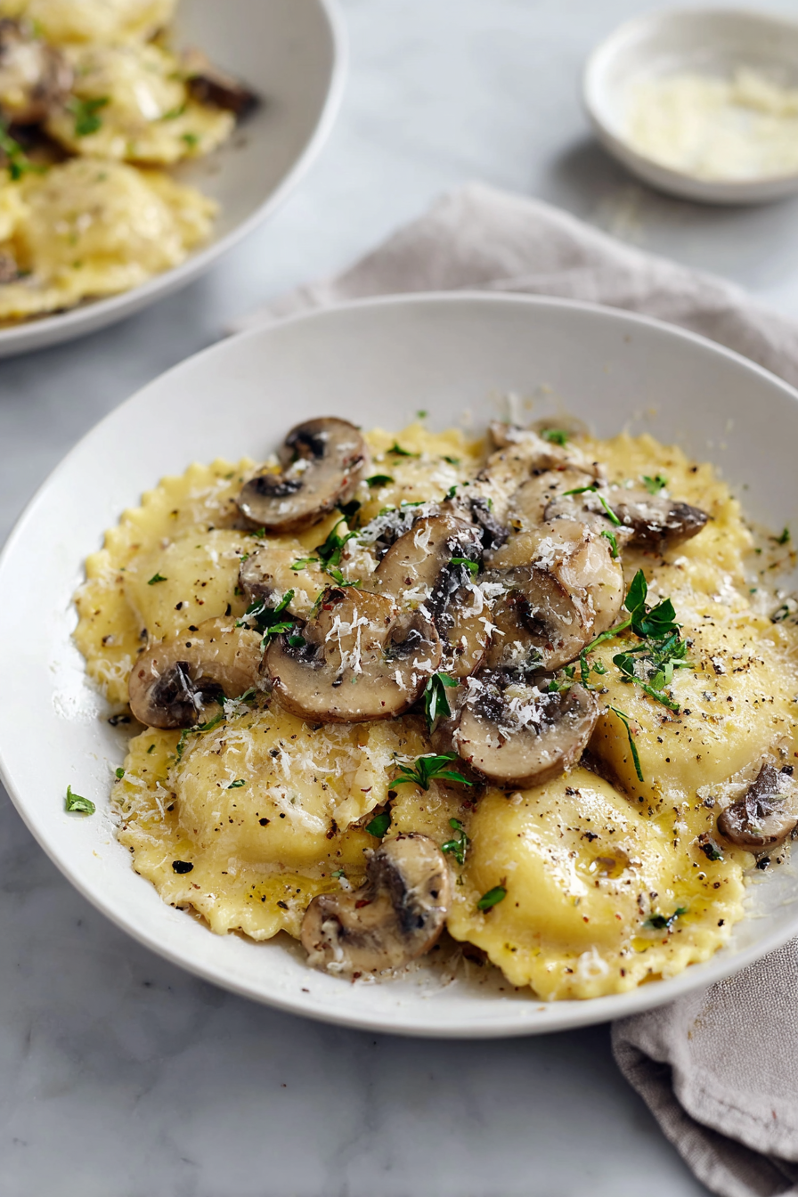 Mushroom Ravioli with Mushroom Cream Sauce