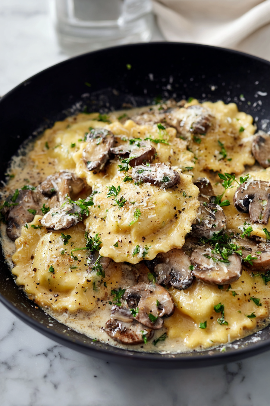 Mushroom Ravioli with Mushroom Cream Sauce