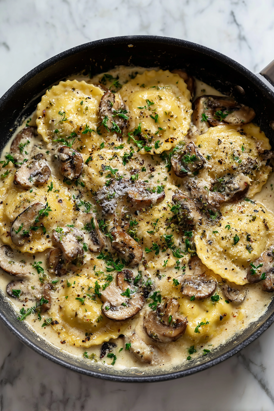 Mushroom Ravioli with Mushroom Cream Sauce