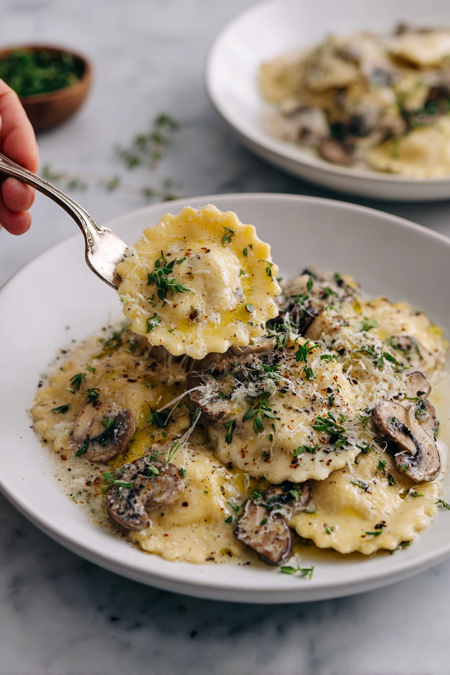 Mushroom Ravioli with Mushroom Cream Sauce